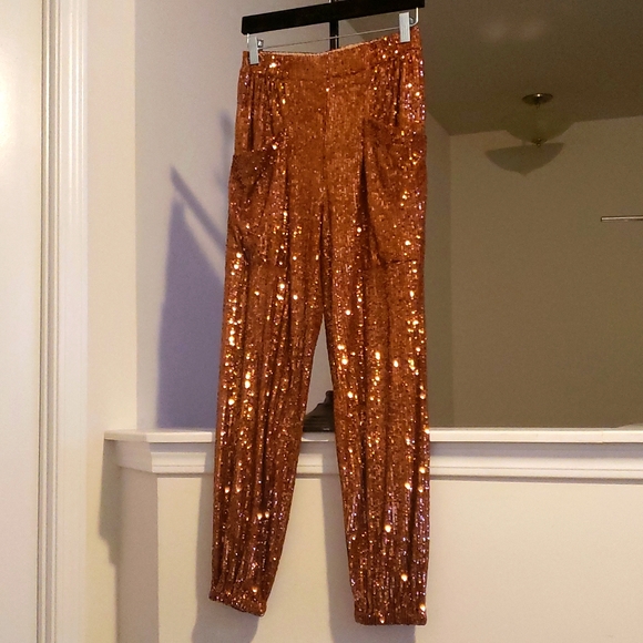 Free People Morelia Sequin Jogger Pants in Bronze - Picture 3 of 7